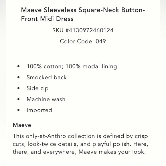 NWOT Maeve Sleeveless Square Neck Button Front Midi Dress, Size 2X - Picture 6 of 6